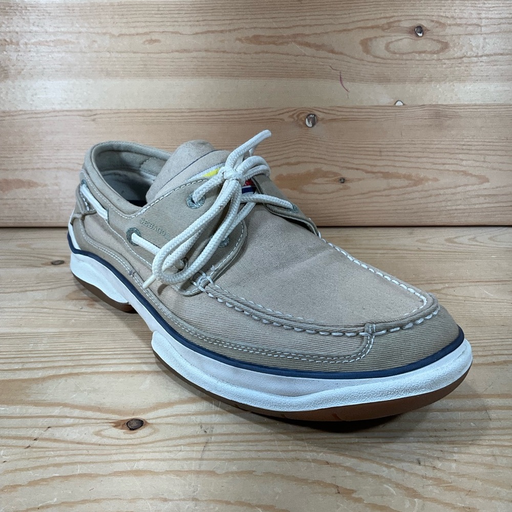SEBAGO Docksides Canvas Boat Shoes Men’s 9.5 M Khaki/Tan Lace Up Non Slip Gum